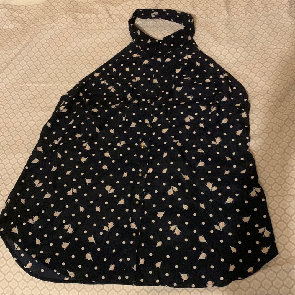 Eva Mendes Collection - Navy Blue Blouse with Pink Flowers Size XL.